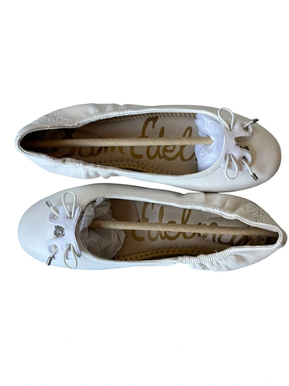 Sam Edelman Felicia Mini White Leather Ballet Flats with Bow Accent NWT